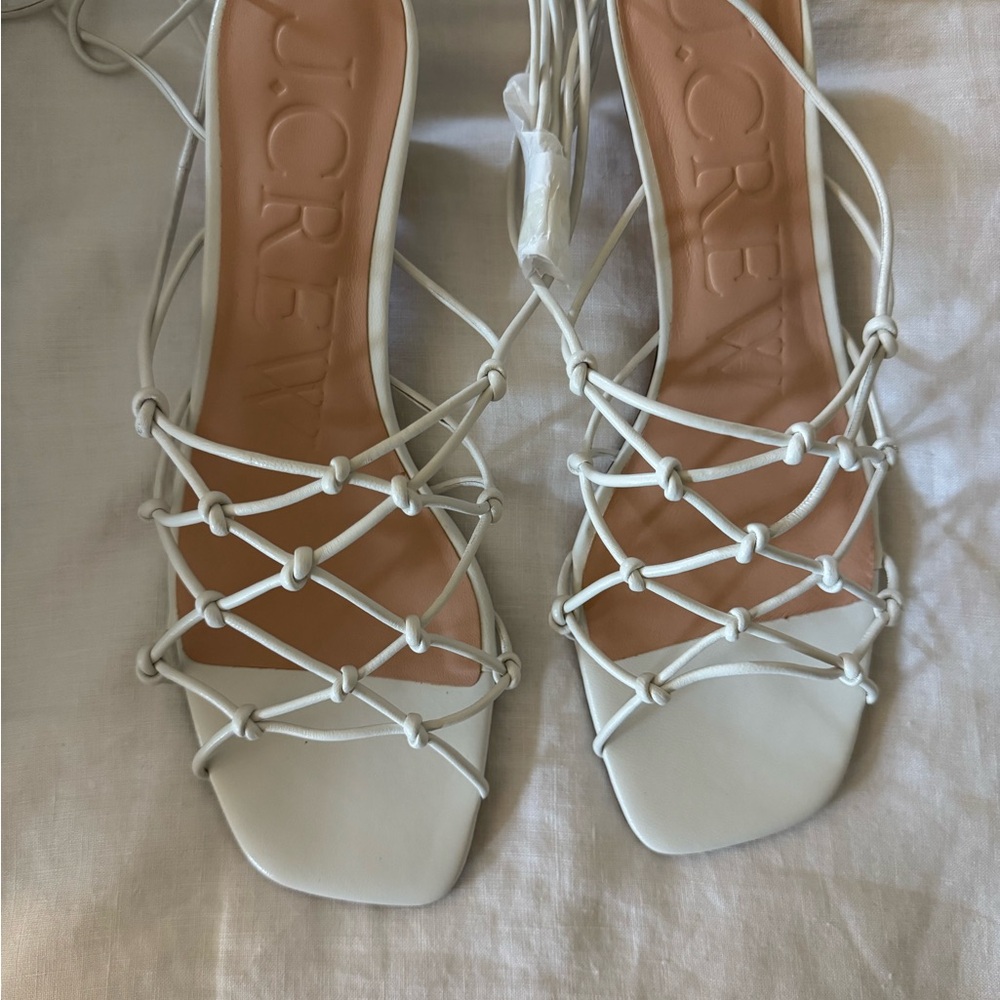J. Crew Zadie Knotted Leather Cage Strap Kitten Heel Sandals